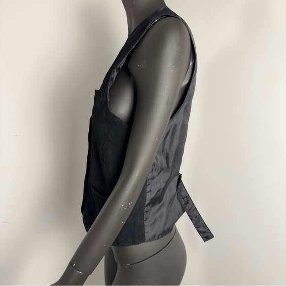 🤠 Global Casual Genuine Leather Black Vest Lined Button-Up Size L - Picture 2 of 8